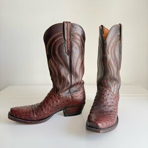 Lucchese Dark Brown Ostrich Cowboy Boots